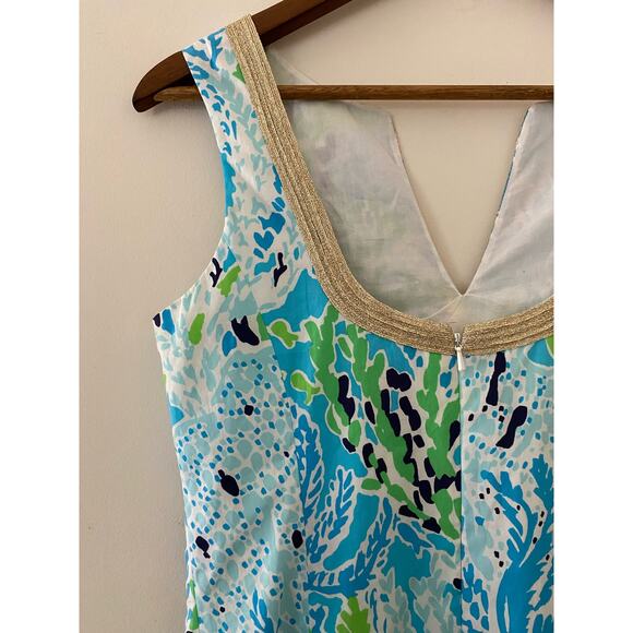 Lilly Pulitzer Janice Blue Green Gold Sheath Shift Dress 2 Flaw Minor - Picture 7 of 10